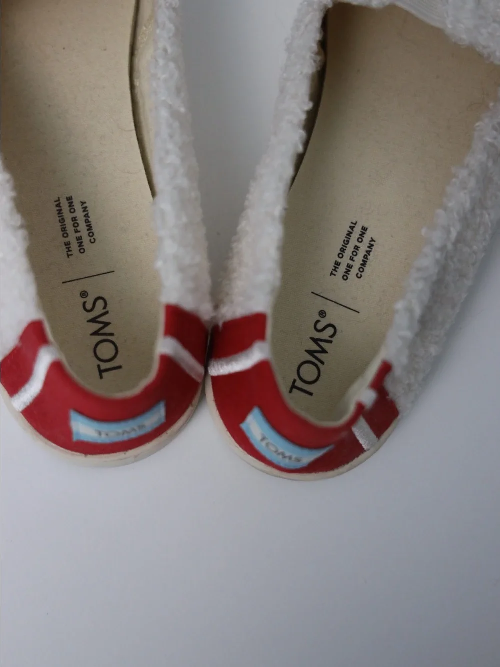 TOMS Cream Sherpa Slip-On Flats with Red Accent